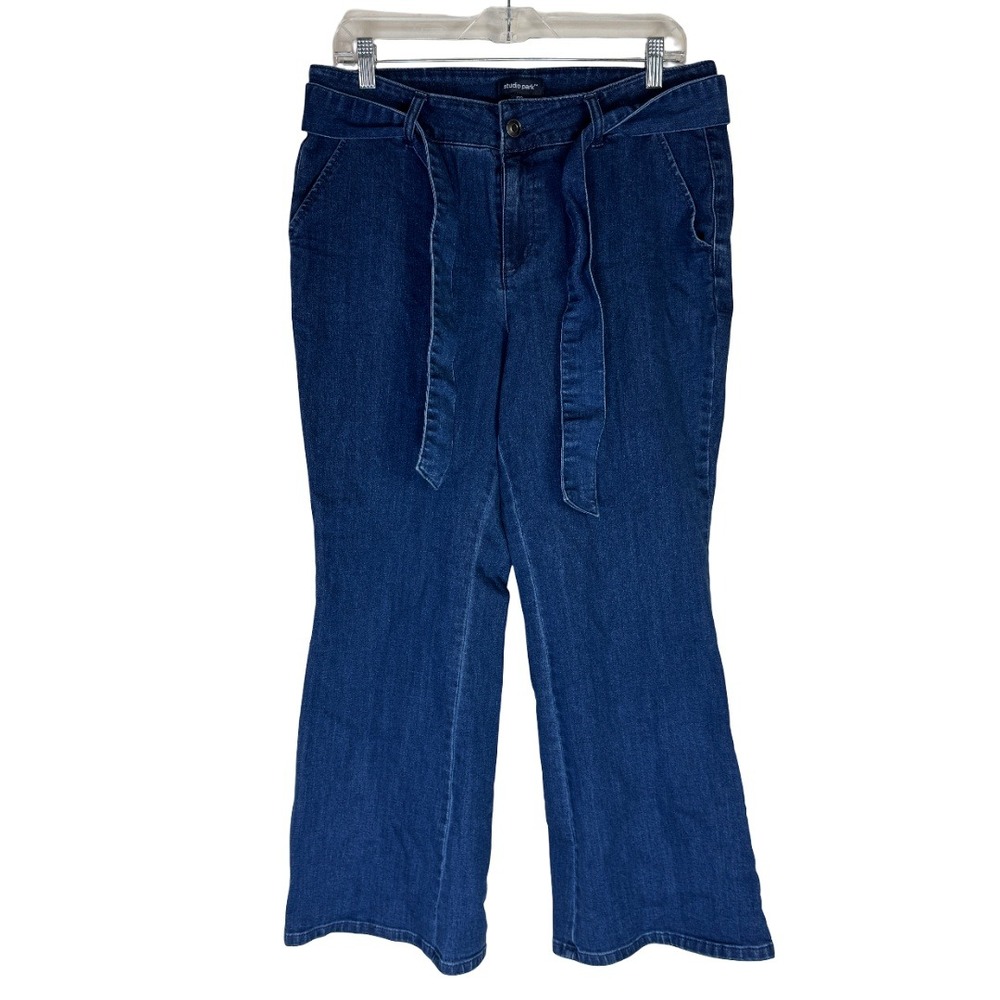 Studio Park Flare Jeans Women 12P Dark Wash Self-Belted Petite Denim A663898